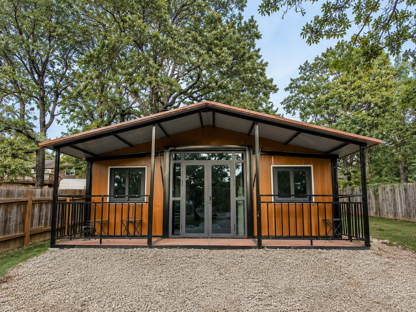 Casa modular expandible instalada al atardecer, sin obra civil