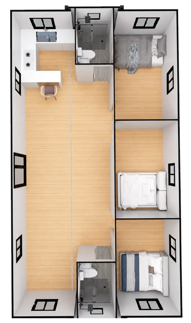 Planta 40' · 3 dormitorios