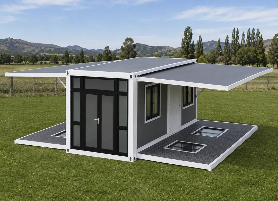 Casa modular paso 3: bajan los pisos laterales