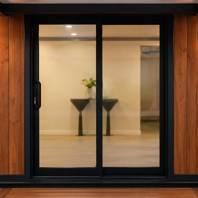 Puerta corredera de vidrio con terraza cubierta