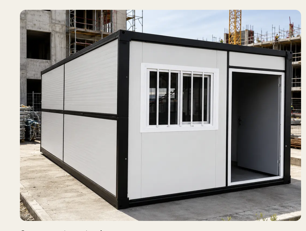 Oficina modular de campamento instalada en obra de construcción