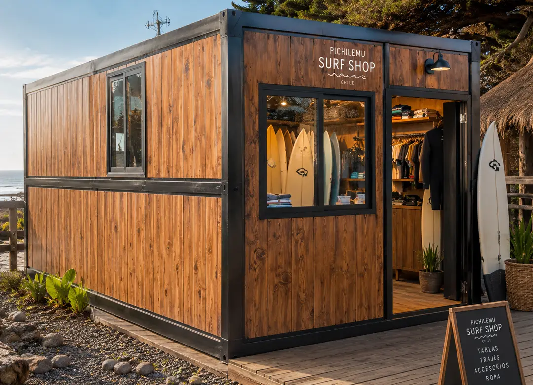 Local comercial modular tipo surf shop frente a la playa