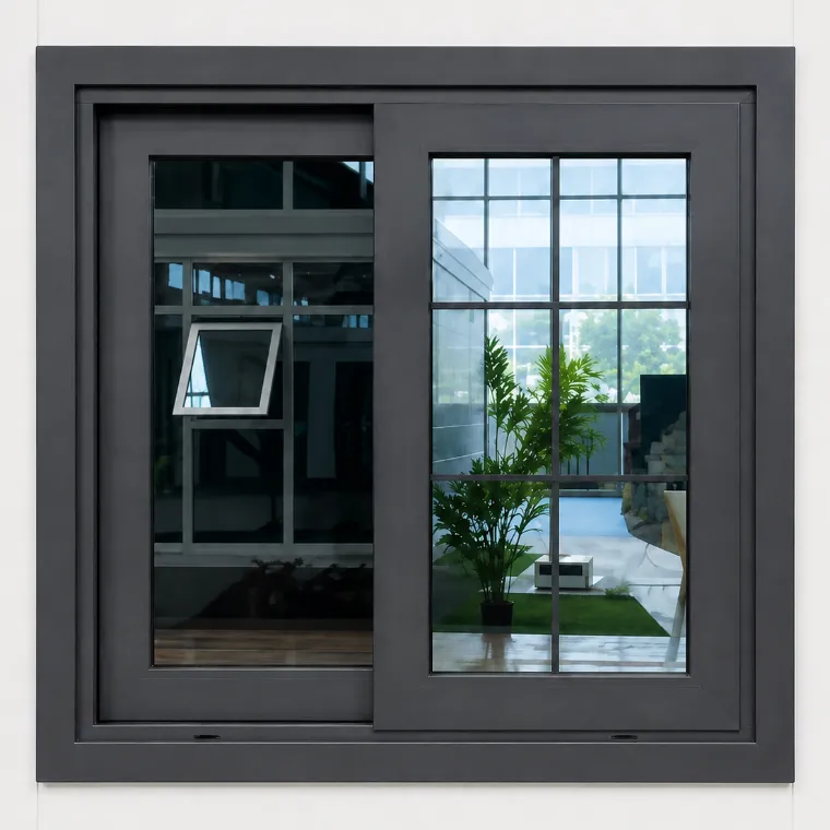 Ventana corredera con marco gris